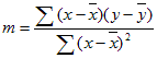 Formula showing calculations for m and b