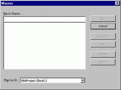 Macros dialog box