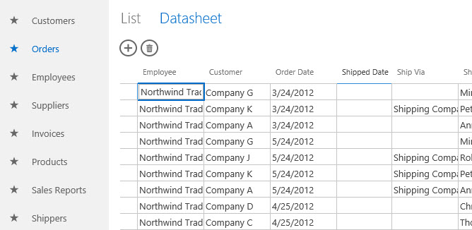 A filtered Datasheet view