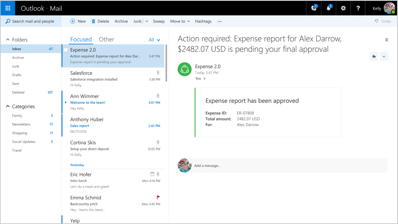 The refreshed card rendered in Outlook