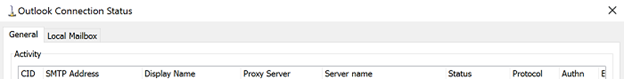 Screenshot of the Outlook Connection Status window.