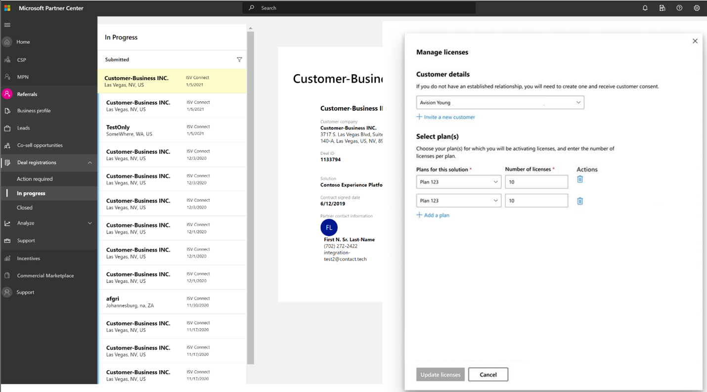 Screenshot that shows the form where you can invite a new customer to consent.