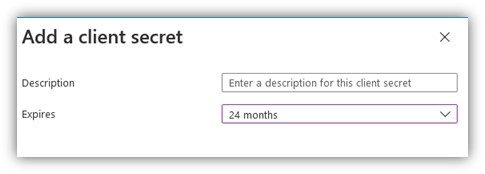 Screenshot showing how to add a client secret.