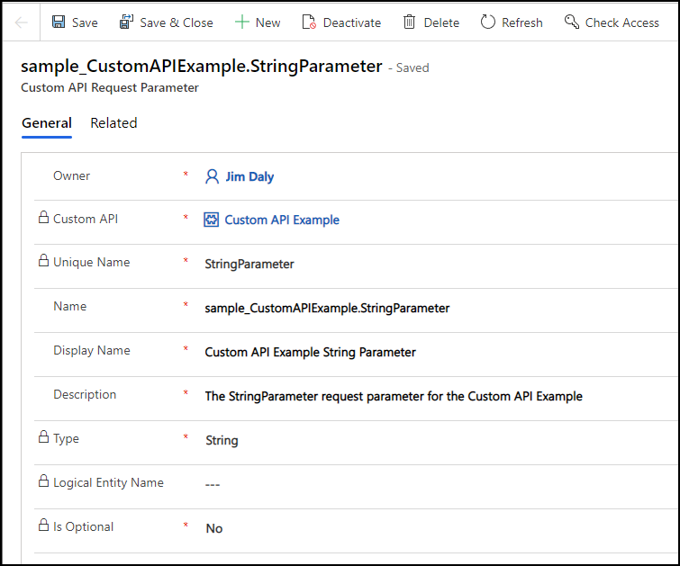 Example of a custom API Request Parameter Form.