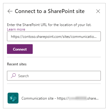 Screenshot showing the menu path to connect to SharePoint from the Data menu.