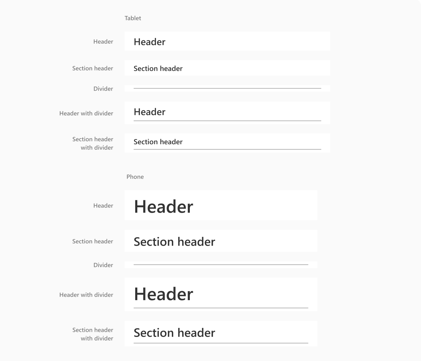 Horizontal headers and dividers.