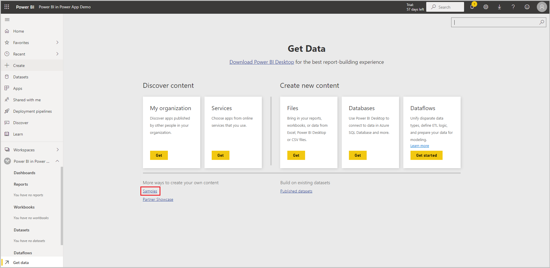 Select the Samples hyperlink