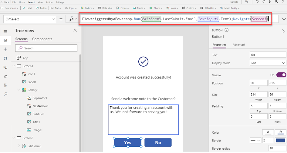 Fill in the two parameters for the To email address