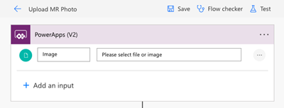 A screenshot of the Power Automate edit window, with the File input label changed to Image.