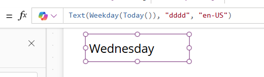 Screenshot that shows the day of the week in a text label.