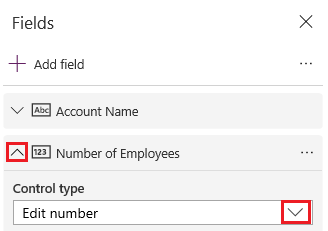 Drop-down list of options for a number card.