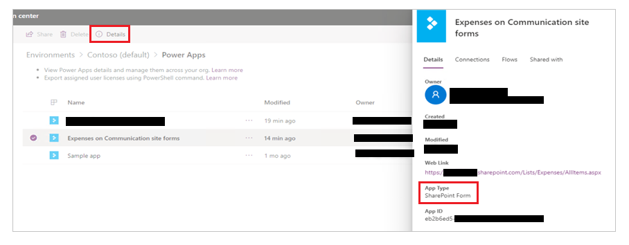 List of customized forms.