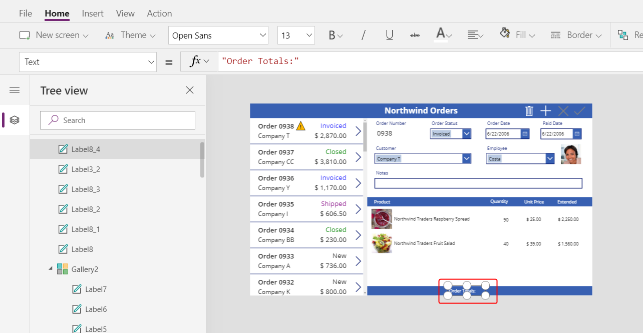 Add label for order totals.