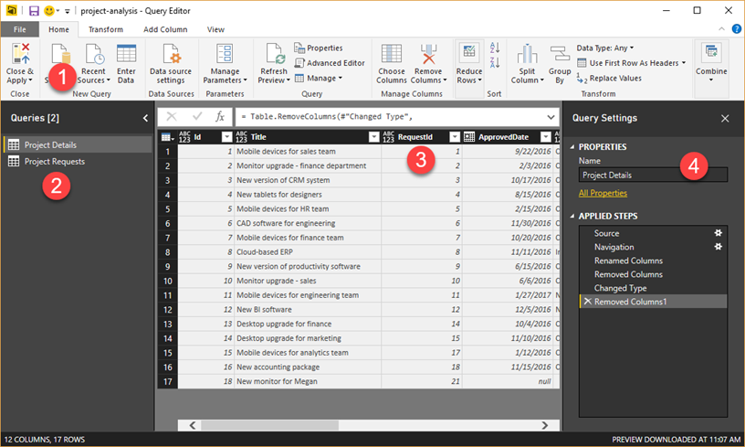 Power BI Desktop Query Editor.