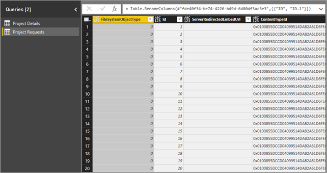 Tables in Query Editor.