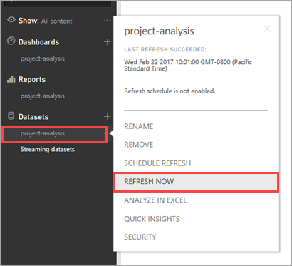 Refresh dataset now.