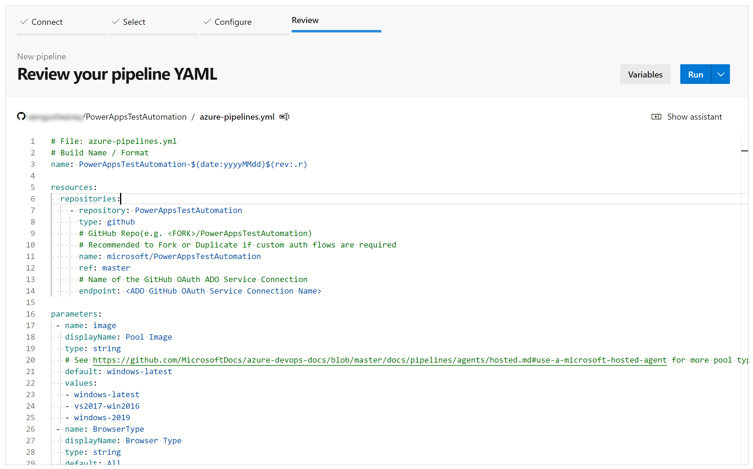 Review Azure YAML.