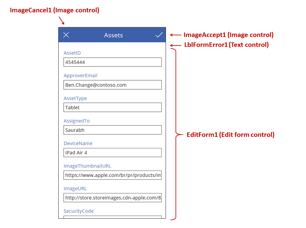 Edit screen controls.