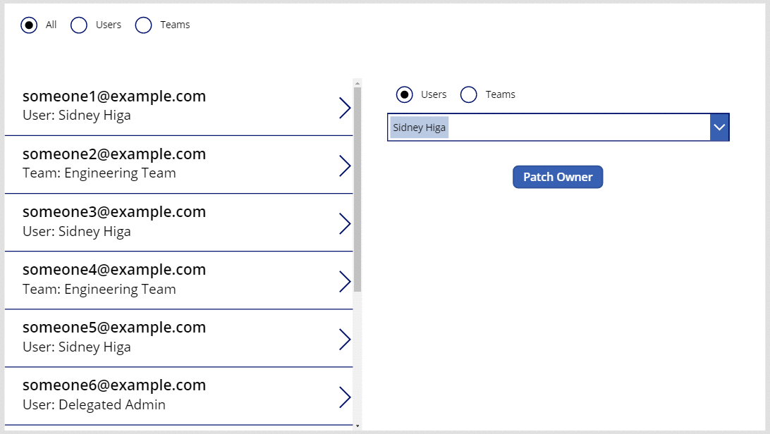 Animation showing patch of Owner with either a User or a Team.