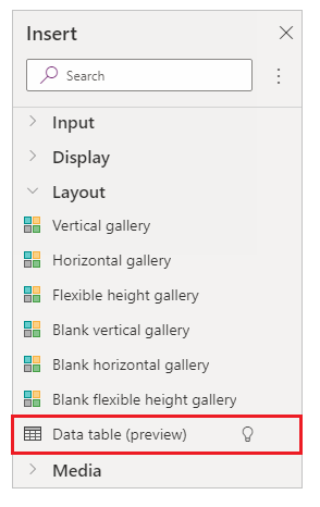 Select data table.