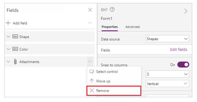 Remove attachments field.