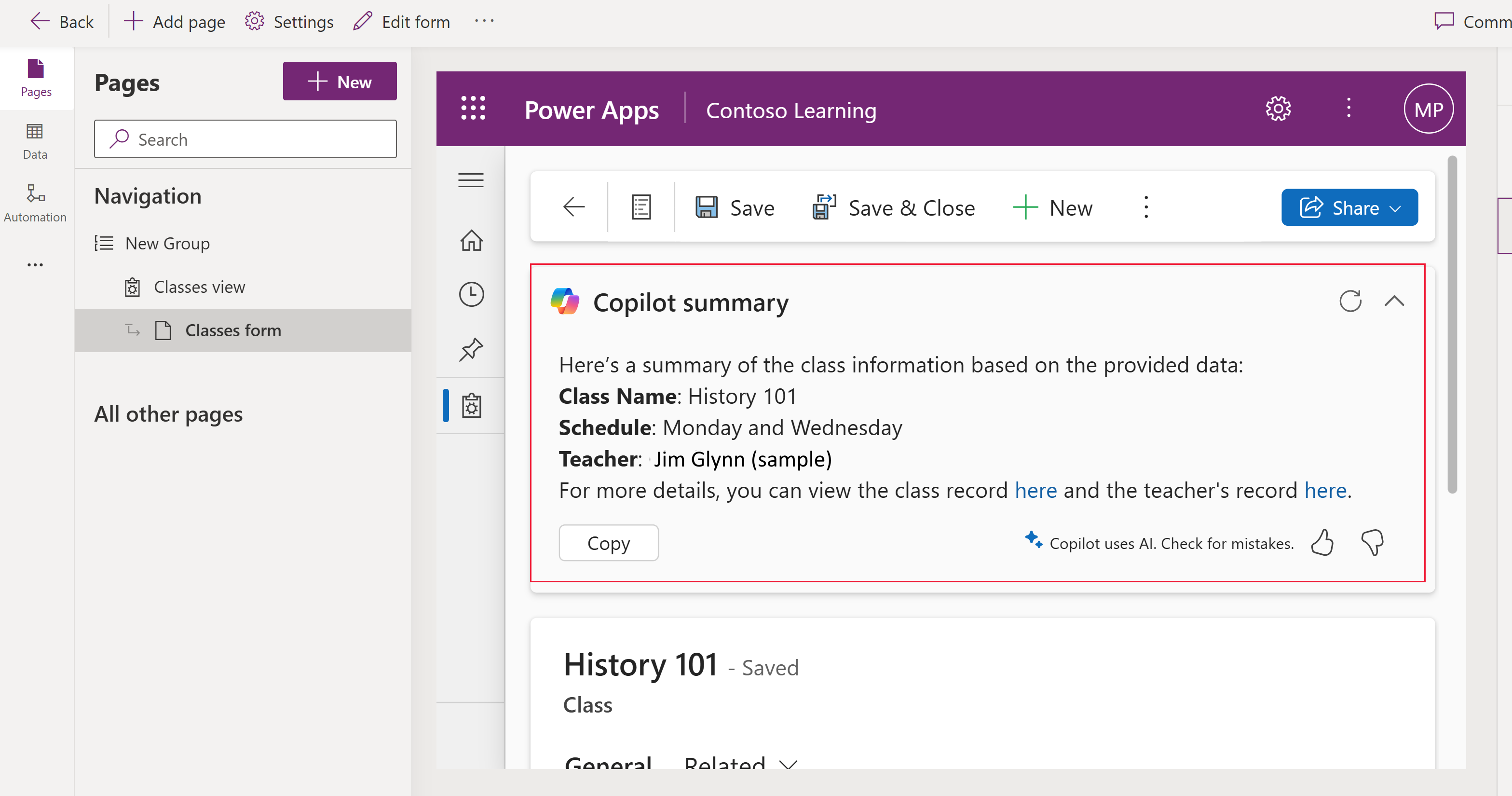 Row summary on a main form