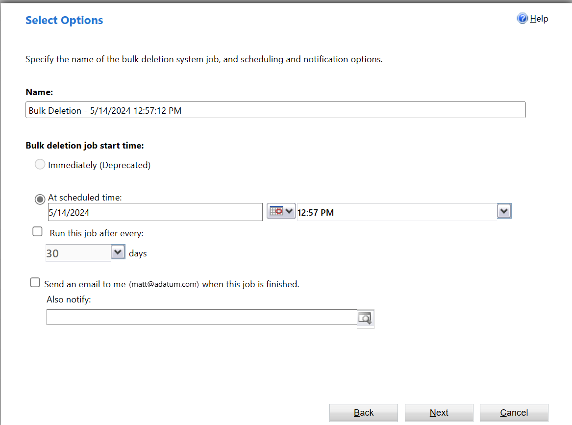 Bulk row deletion options.