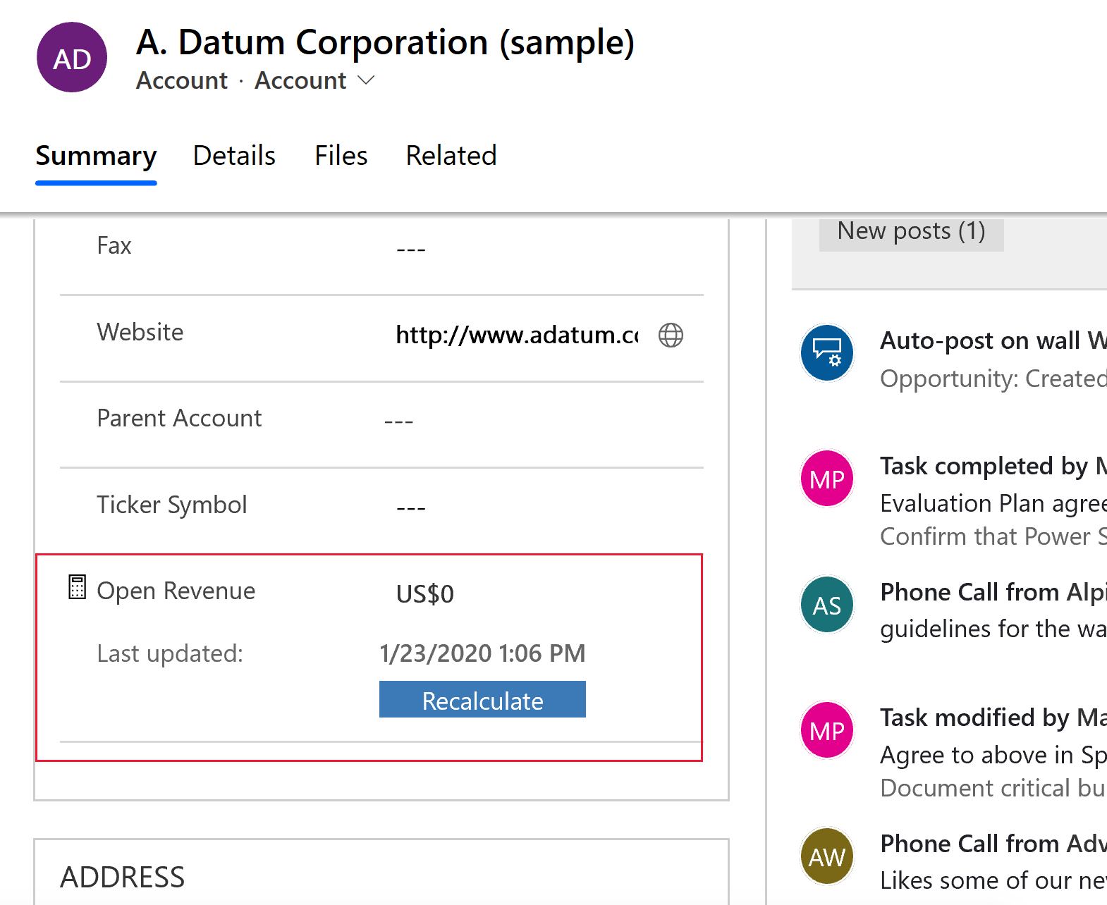 Rollup column on the account form.