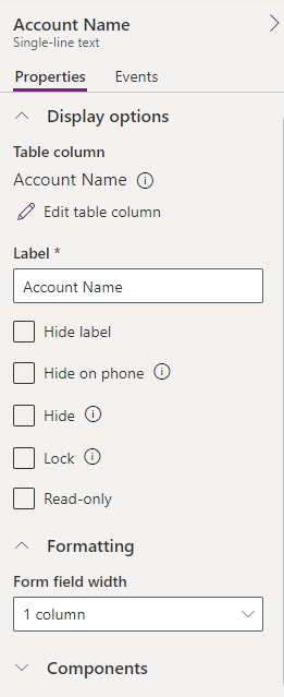 view  column properties