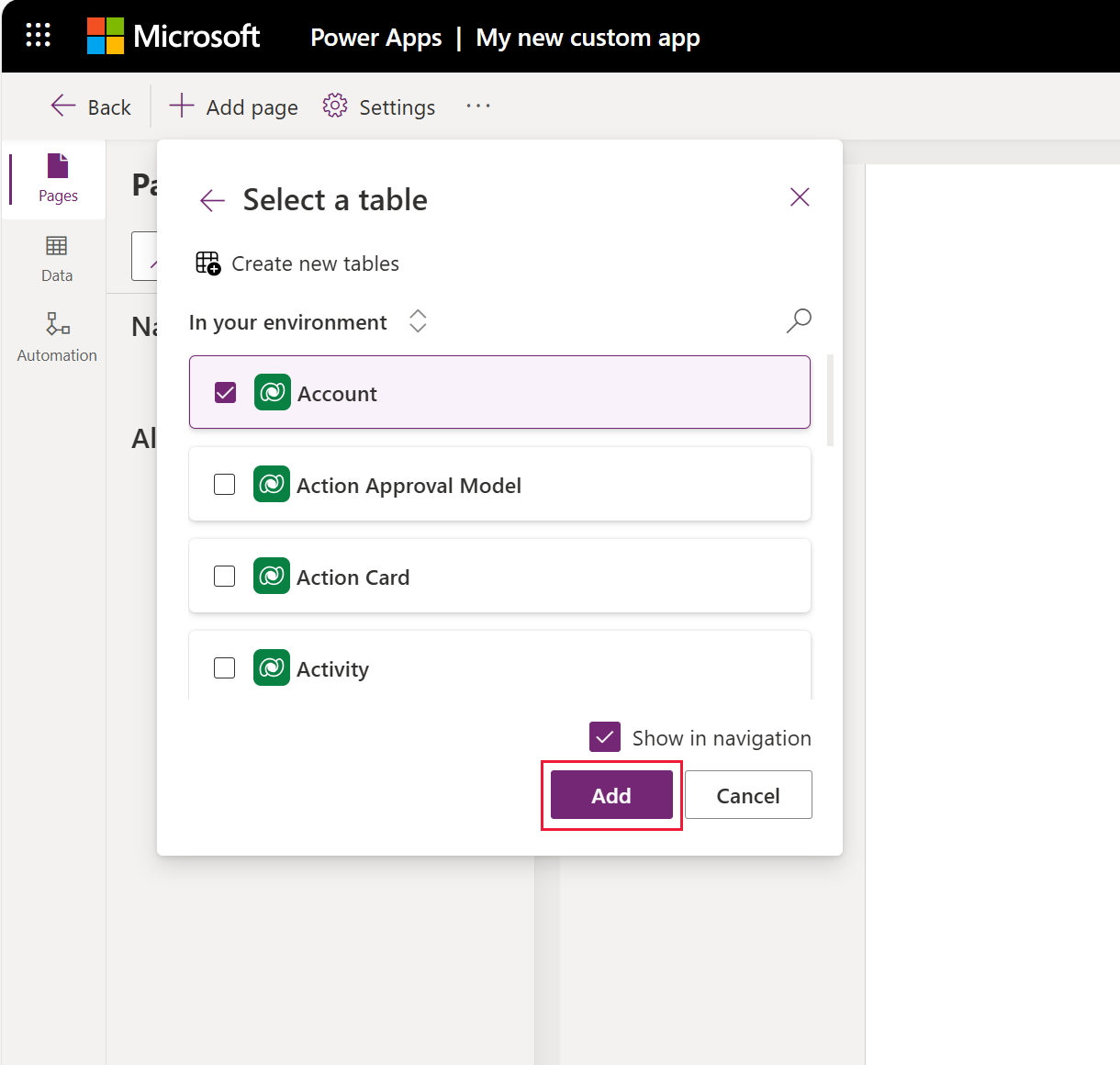 Select a table-based view and form.