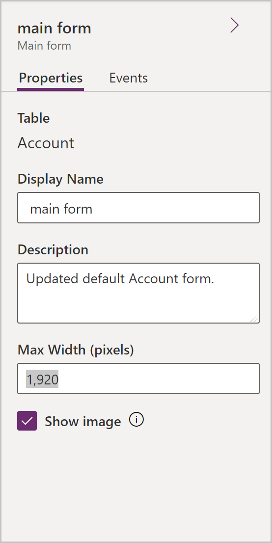 properties available to configure a form