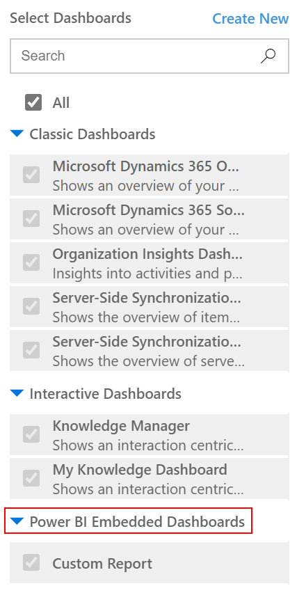 App designer dashboards Power BI embedded category.