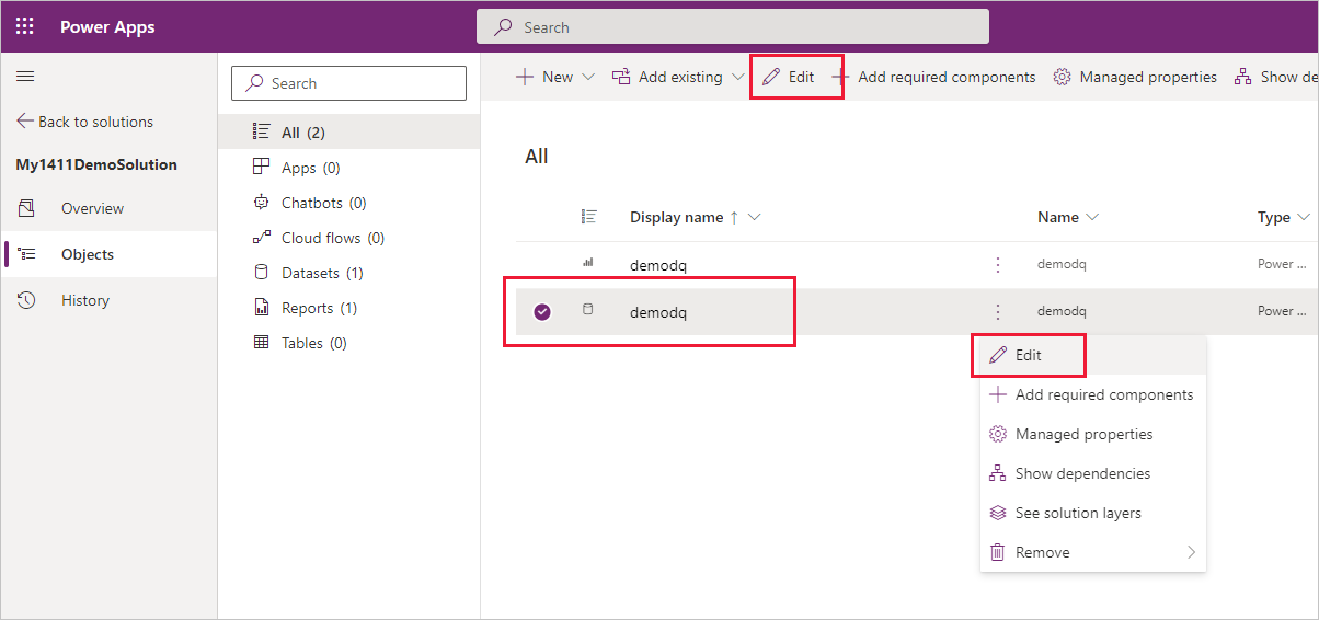 Screenshot showing the edit buttons for a Power BI component.