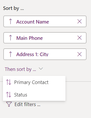 Sorting a table view for column Account Name