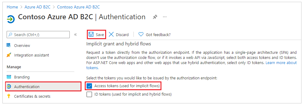 Enable implicit grant flow with ID tokens.