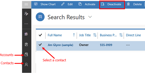 Deactivate an account in Power Apps.