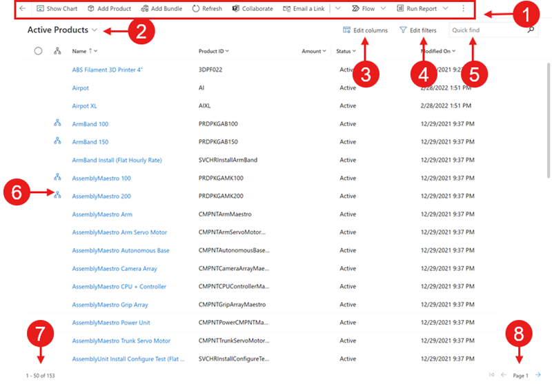 A screenshot of a grid page in a model-driven app.