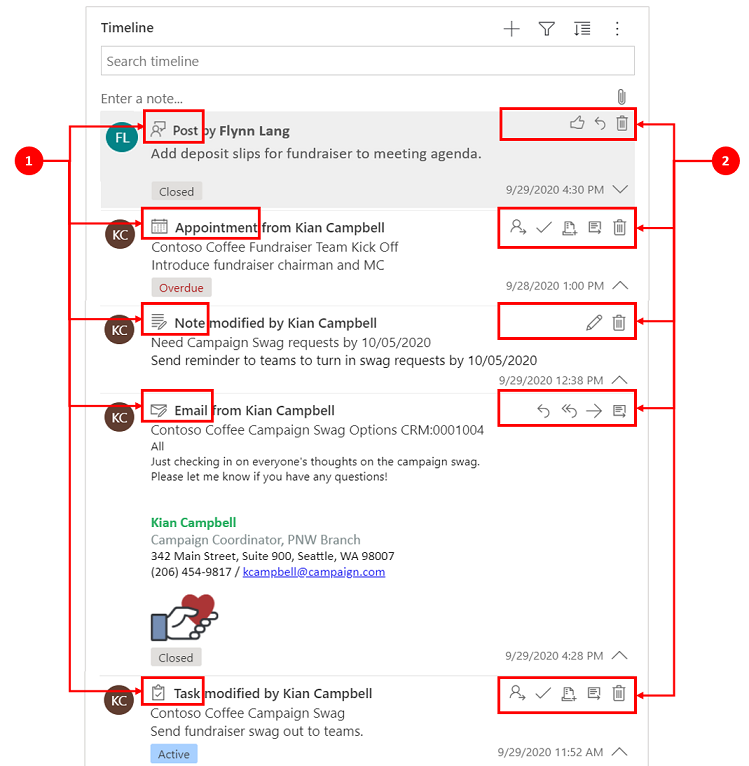 Command bar actions in timeline.