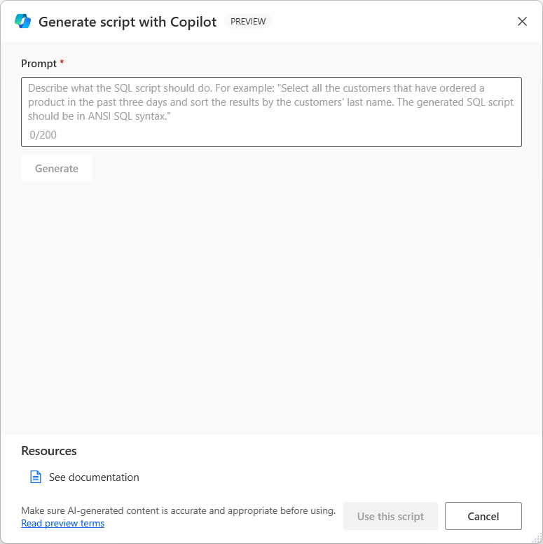 Screenshot of the execute SQL statement action with the prompt dialog open