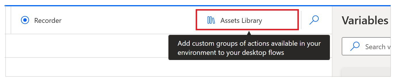 Screenshot of the Assets library button.