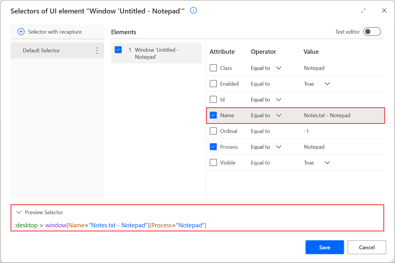 Screenshot of the updated Notepad selector.