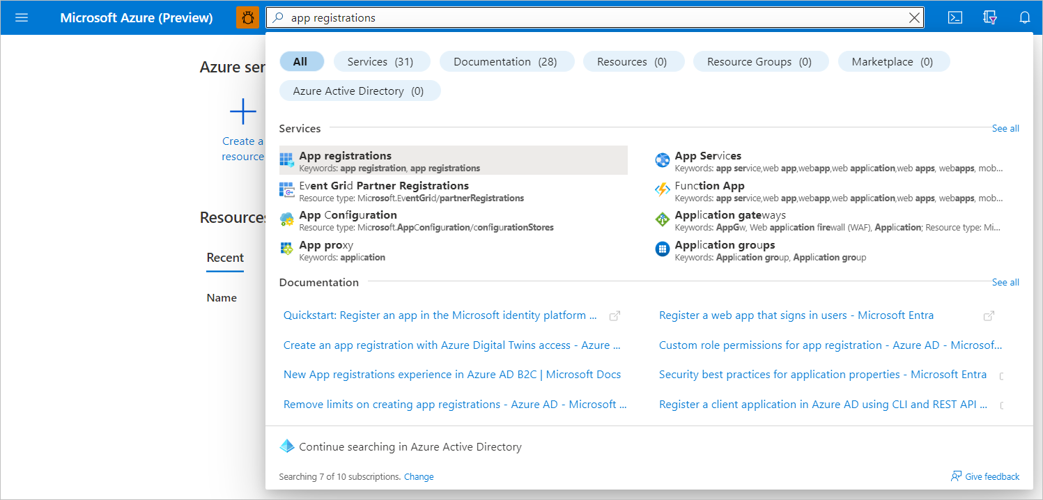 Screenshot of the Azure portal.