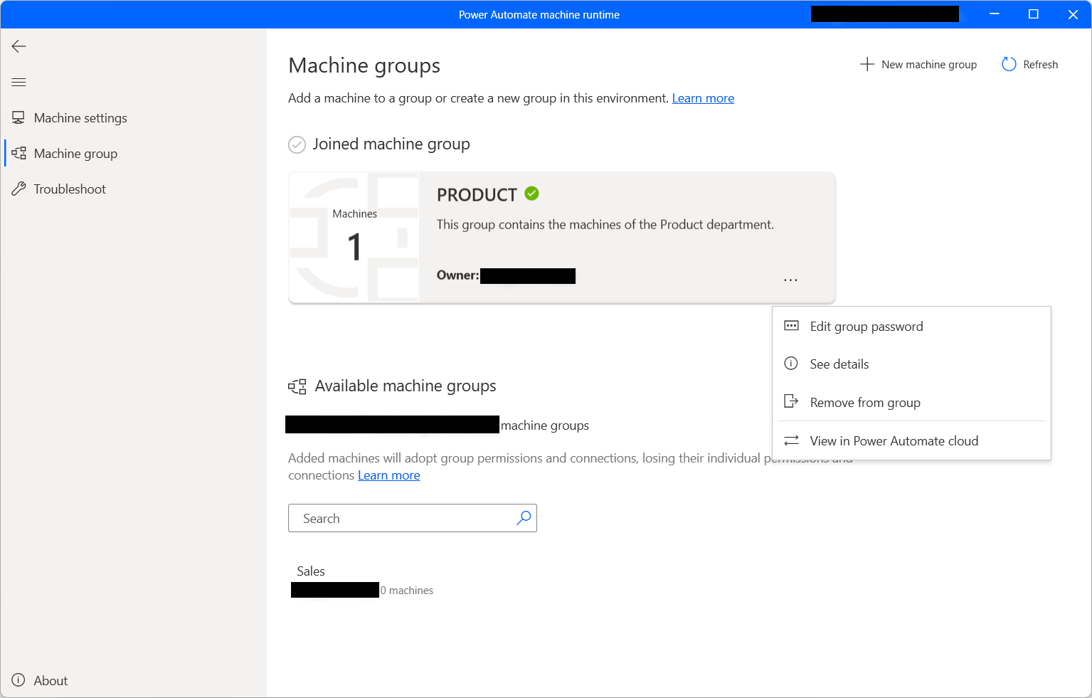 Screenshot of the Leave group option.