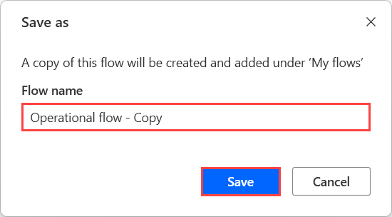 Screenshot of the Save flow as dialog.