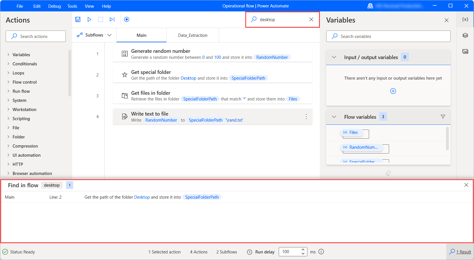 Screenshot of the field to search in the flow.