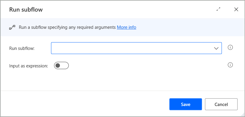 Screenshot of the Run subflow action.