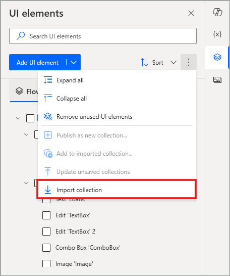Import collection option in UI elements pane