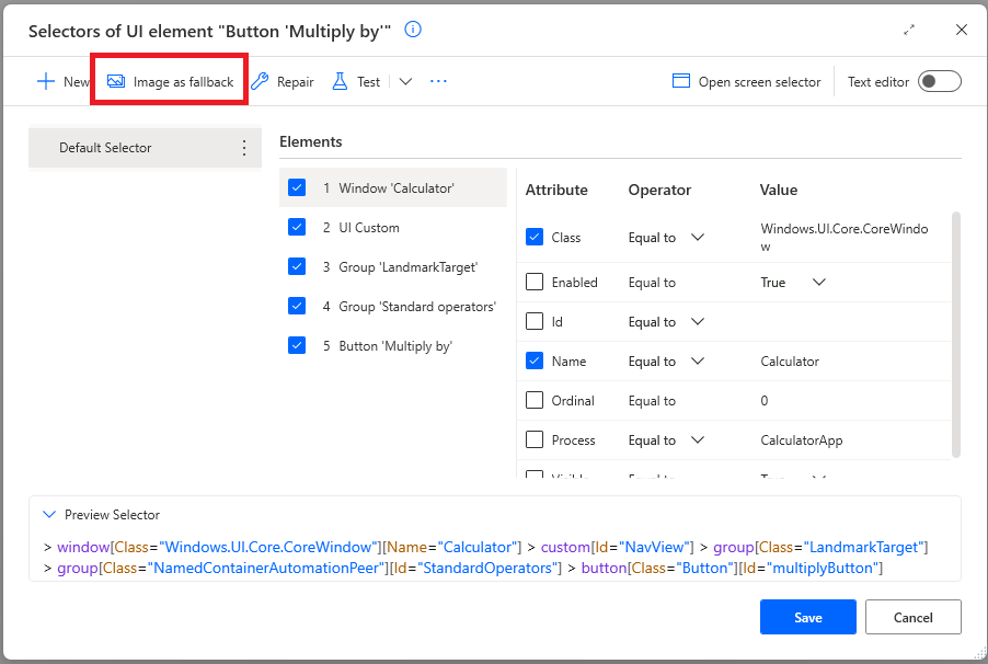 Screenshot of how to set up an image as fallback mechanism.