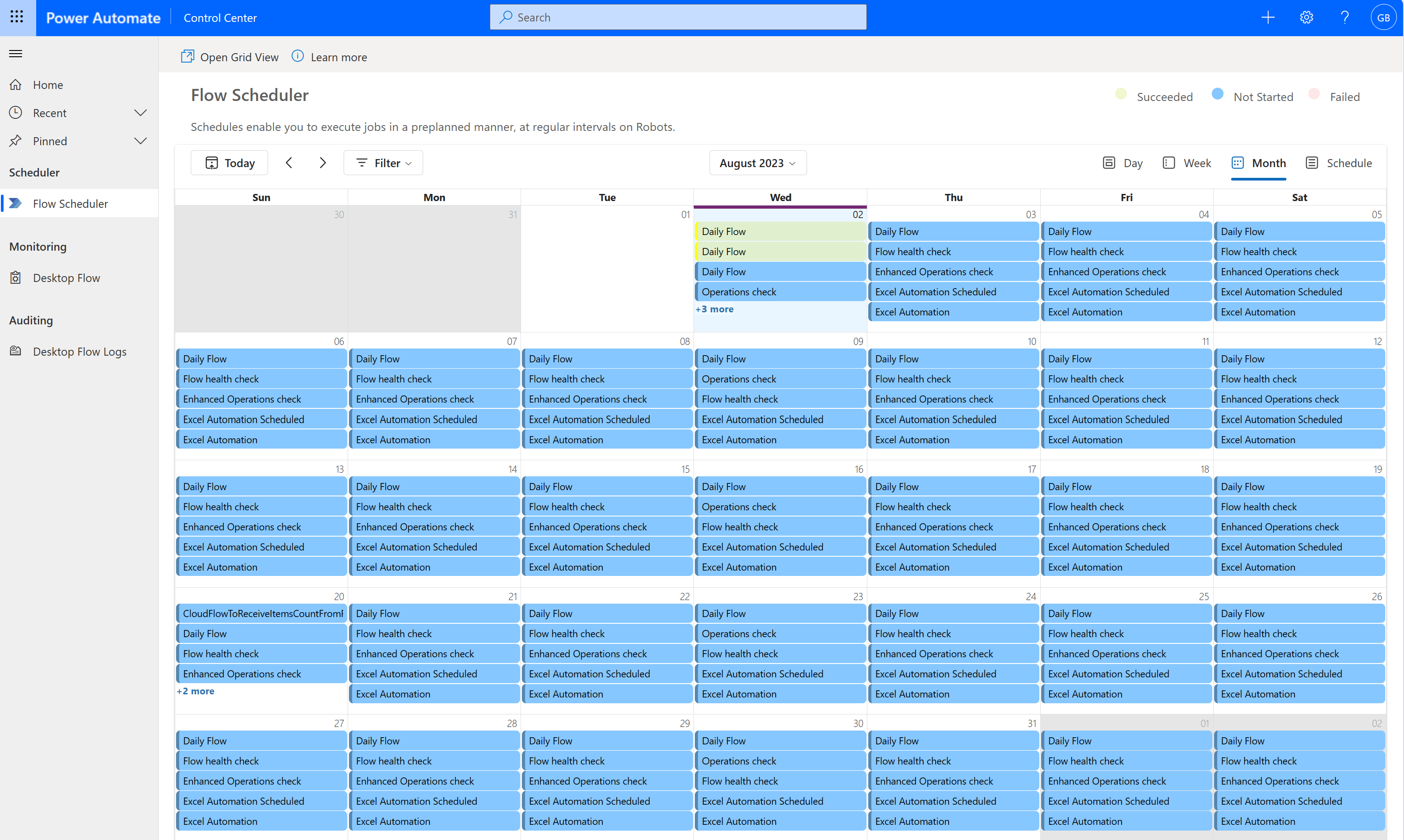 Screenshot of Scheduler Calendar view with month selected.