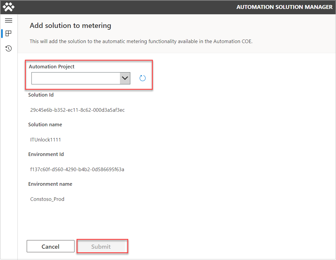 This screenshot displays the steps to turn on metering on a solution.